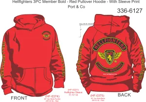336-6127 Hoodie, Long Sleeve, Hellfighter 3pc Member Bold (Red, HF sleeves, pullover)