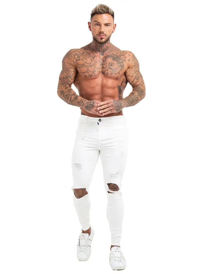 3760 White Distressed Knee Out Skinny Stretch Jeans