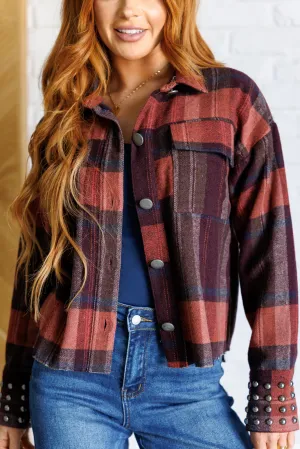 Already There Fall Plaid Shacket with Studded Sleeve Cuffs