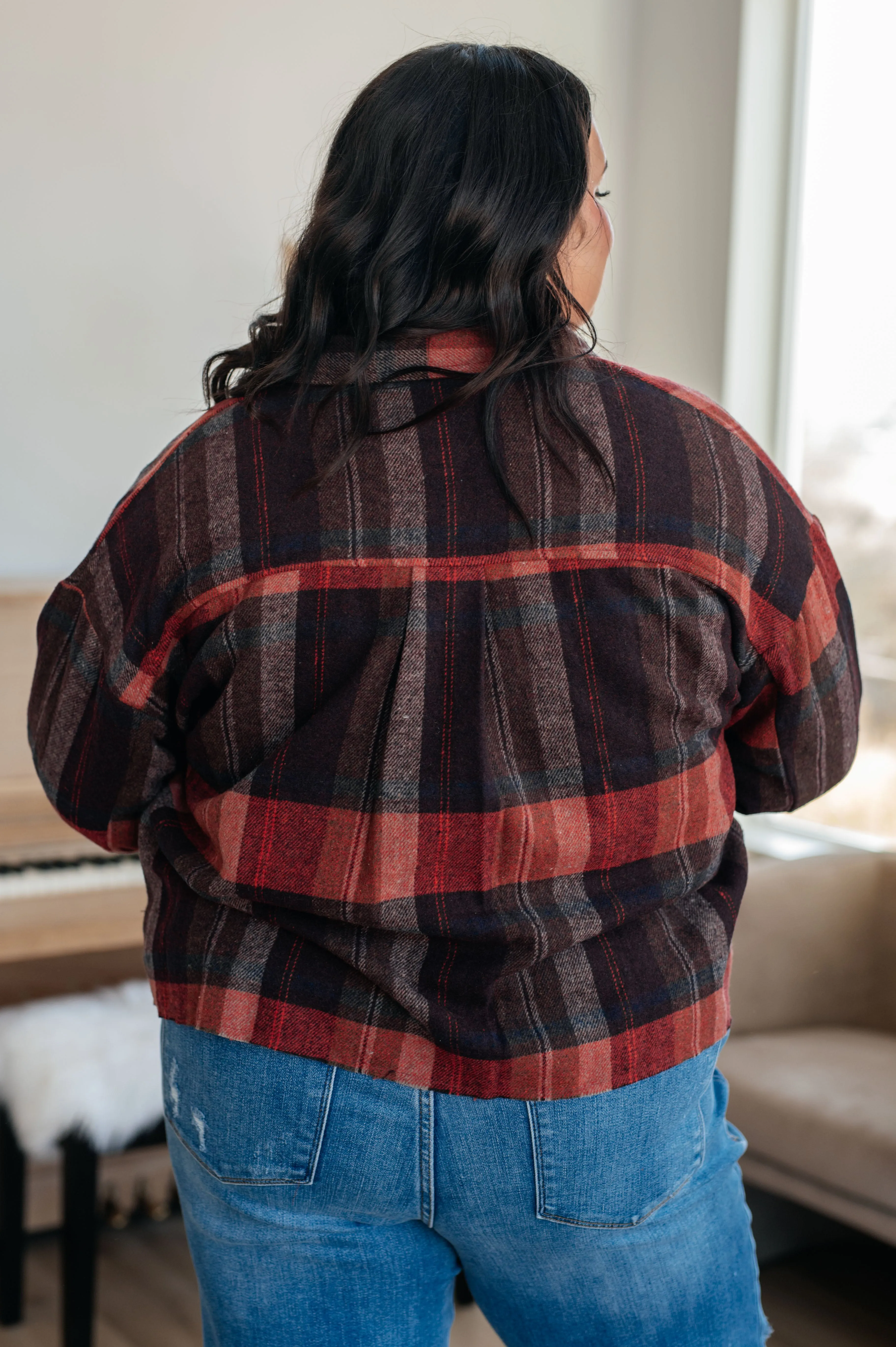Already There Fall Plaid Shacket with Studded Sleeve Cuffs