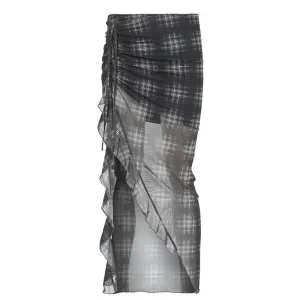 Asymmetrical Plaid Ruffle Skirt