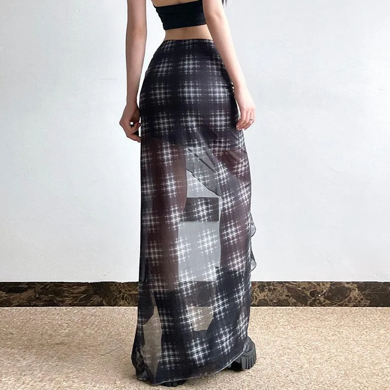 Asymmetrical Plaid Ruffle Skirt