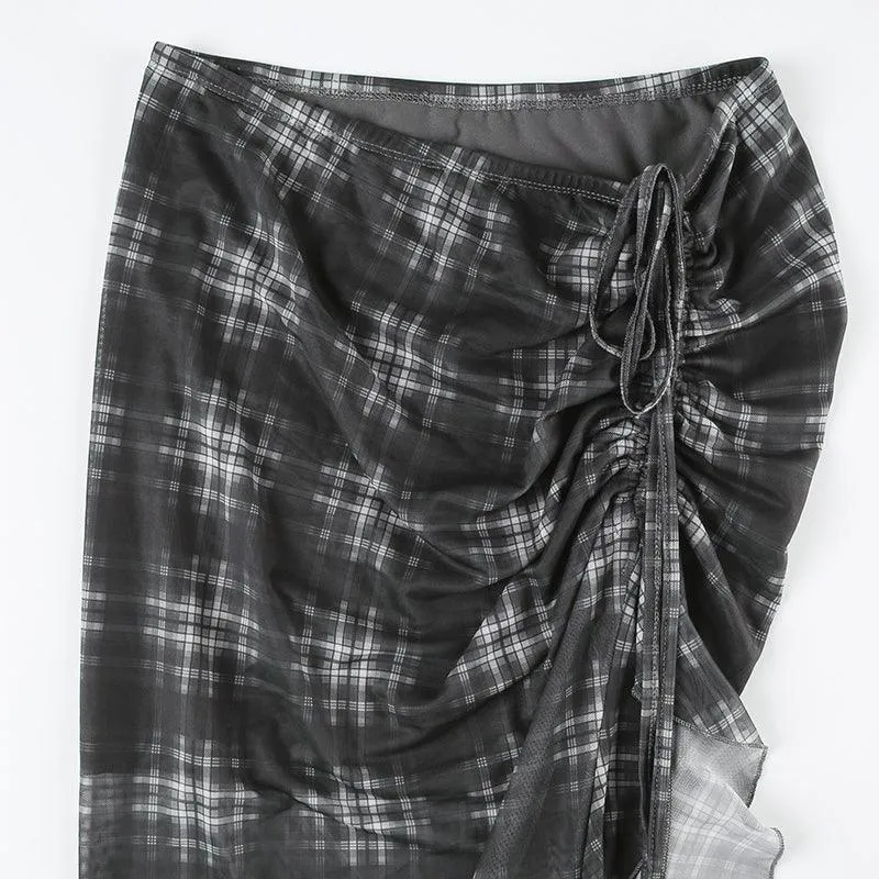 Asymmetrical Plaid Ruffle Skirt