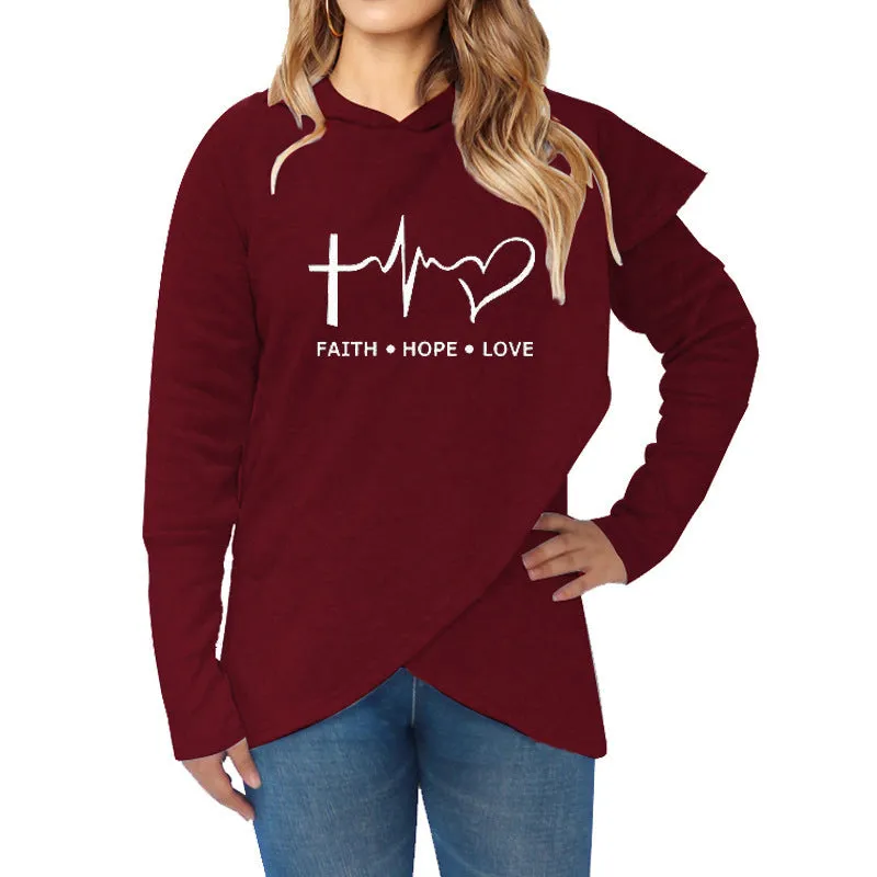 Autumn girl winter Hoodies Sweatshirts Casual Plus Size Faith Printed Hooded Sweatshirt