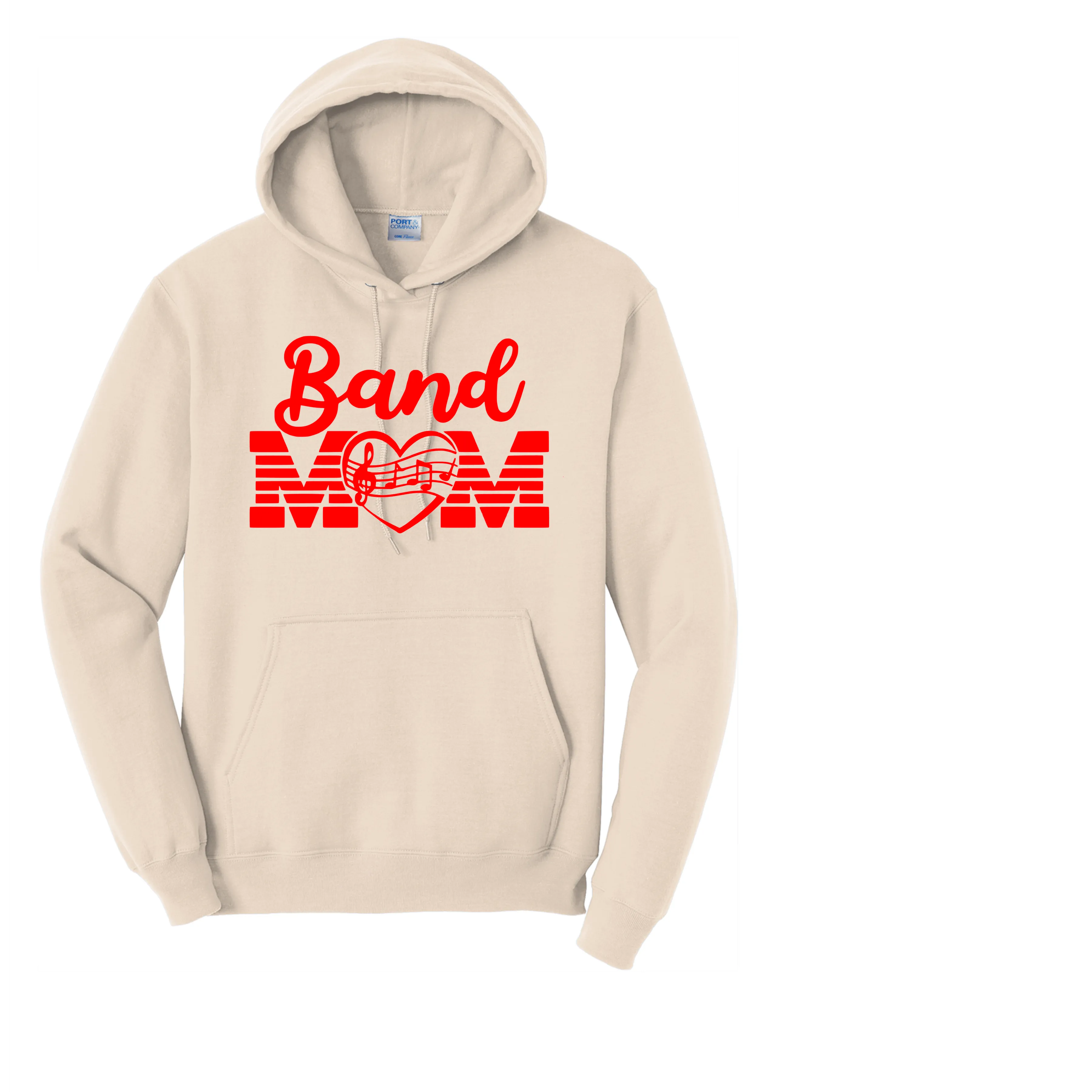 BAND MOM HOODIE UNISEX LONG SLEEVE NATURAL ,RED OR BLACK