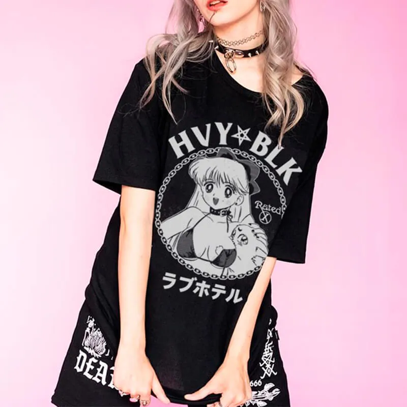 benpaolv 2K Animecore Girl HVY BLK Dark Fashion T-Shirt E-Kids