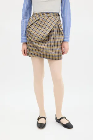 Brown & Multicolour Plaid Gathered Skirt