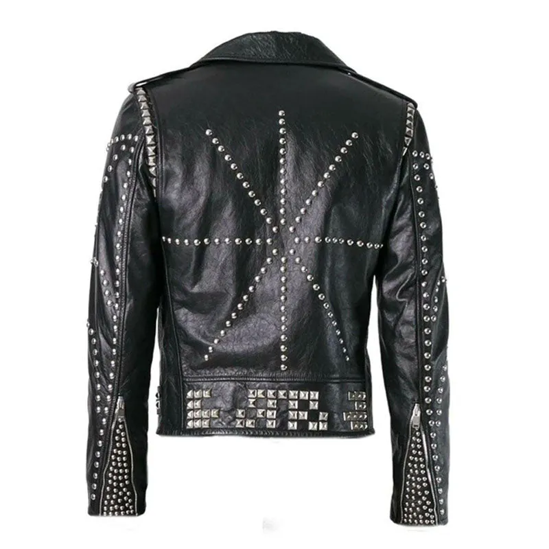 Buy New Quality Mens Black Fashion Studded Punk Style Leather Jackets For Sale