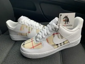 Custom Air Force 1 Beige Grey Red Plaid