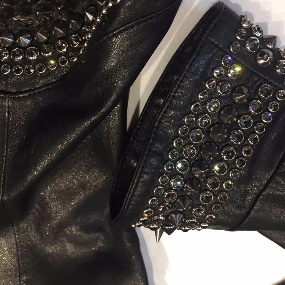 Hoss Couture Women's Swarovski Lambskin Studded Moto Jacket