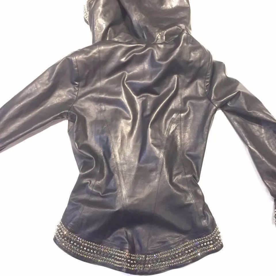 Hoss Couture Women's Swarovski Lambskin Studded Moto Jacket