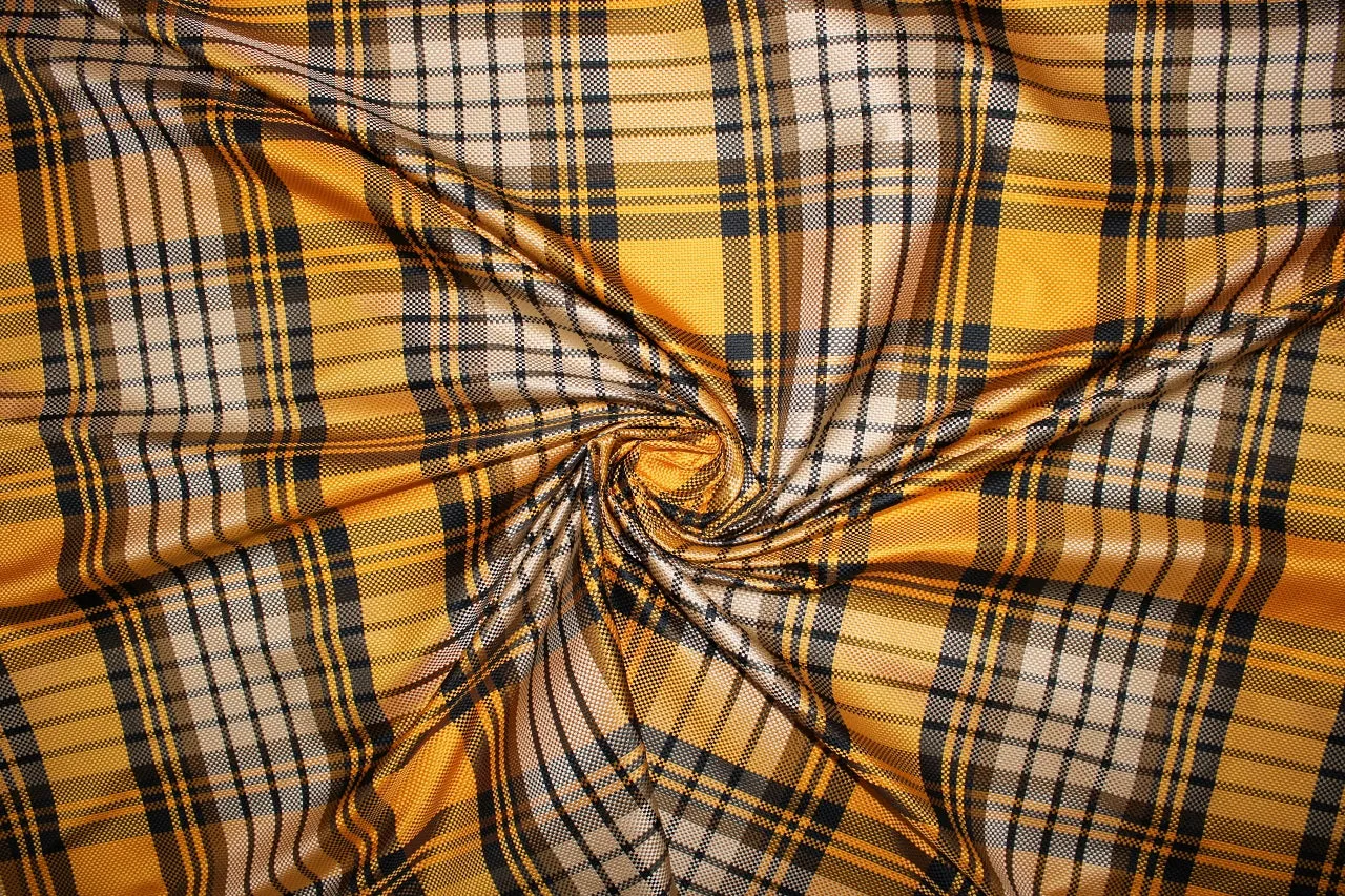 Italian Plaid Silk Novelty Jacquard - Gold/Crema/Brown/Black