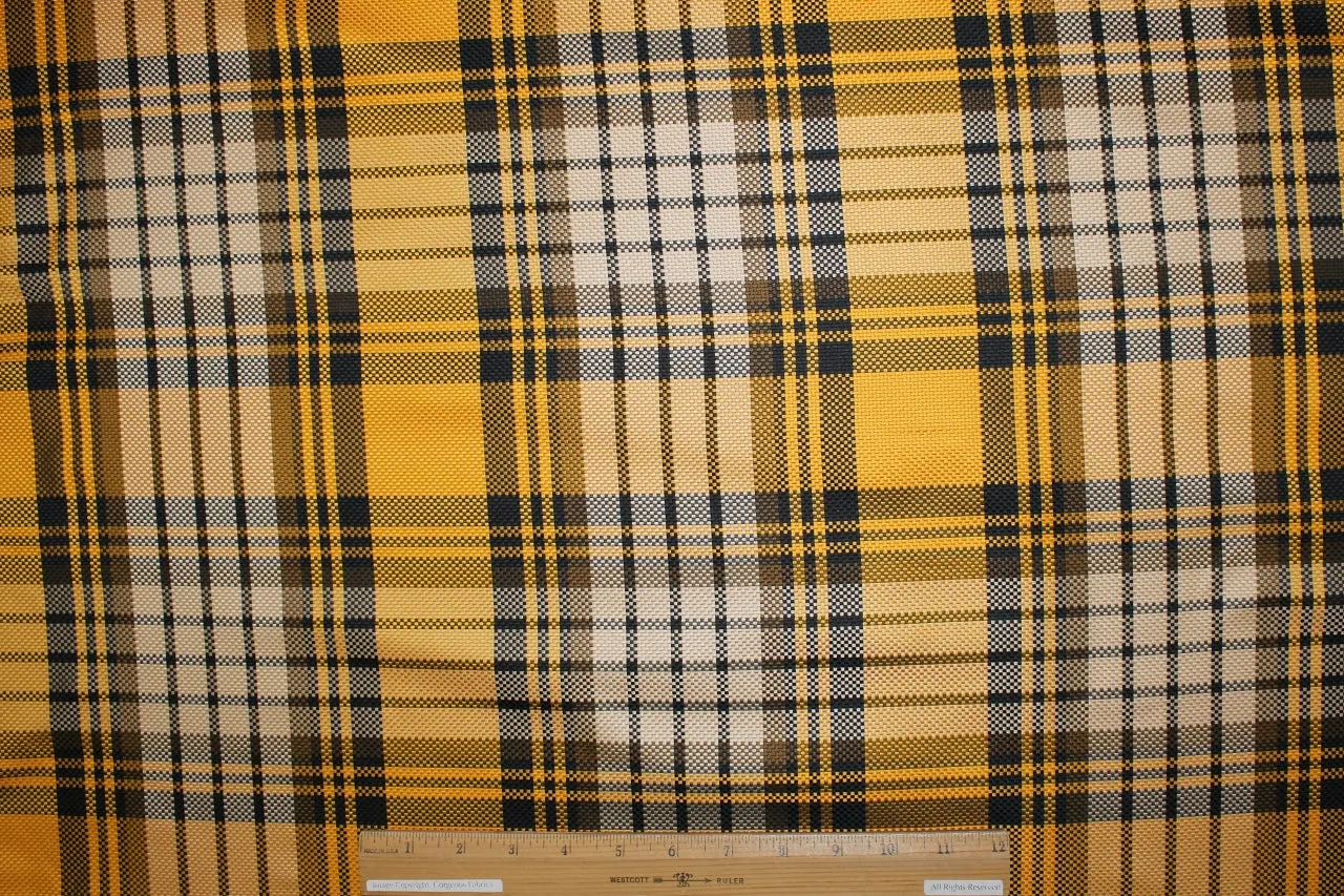 Italian Plaid Silk Novelty Jacquard - Gold/Crema/Brown/Black