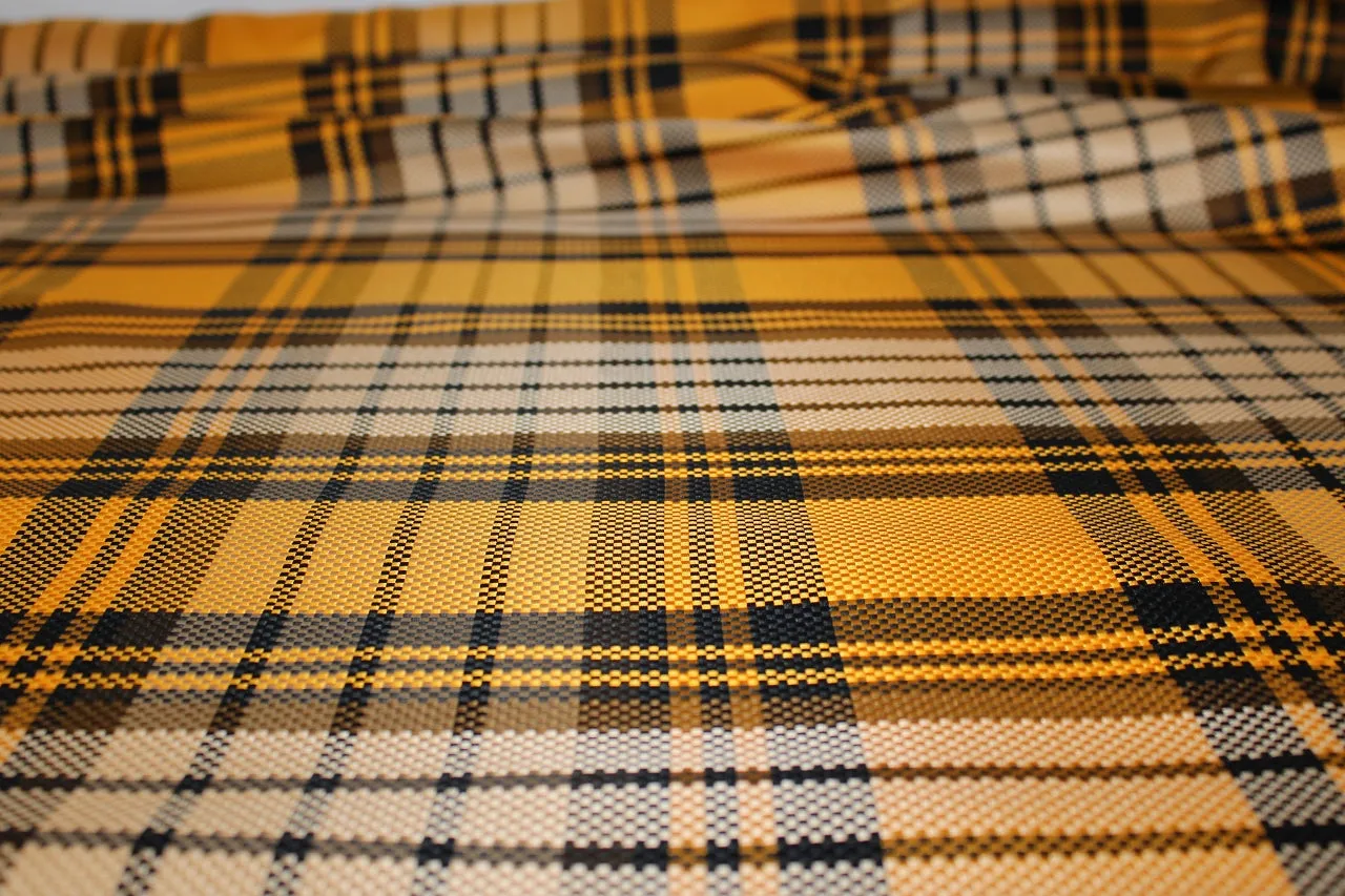 Italian Plaid Silk Novelty Jacquard - Gold/Crema/Brown/Black