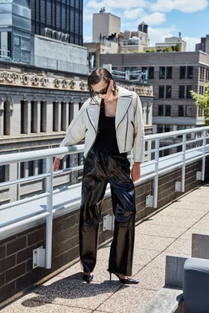 LEATHER FRONT PANTS