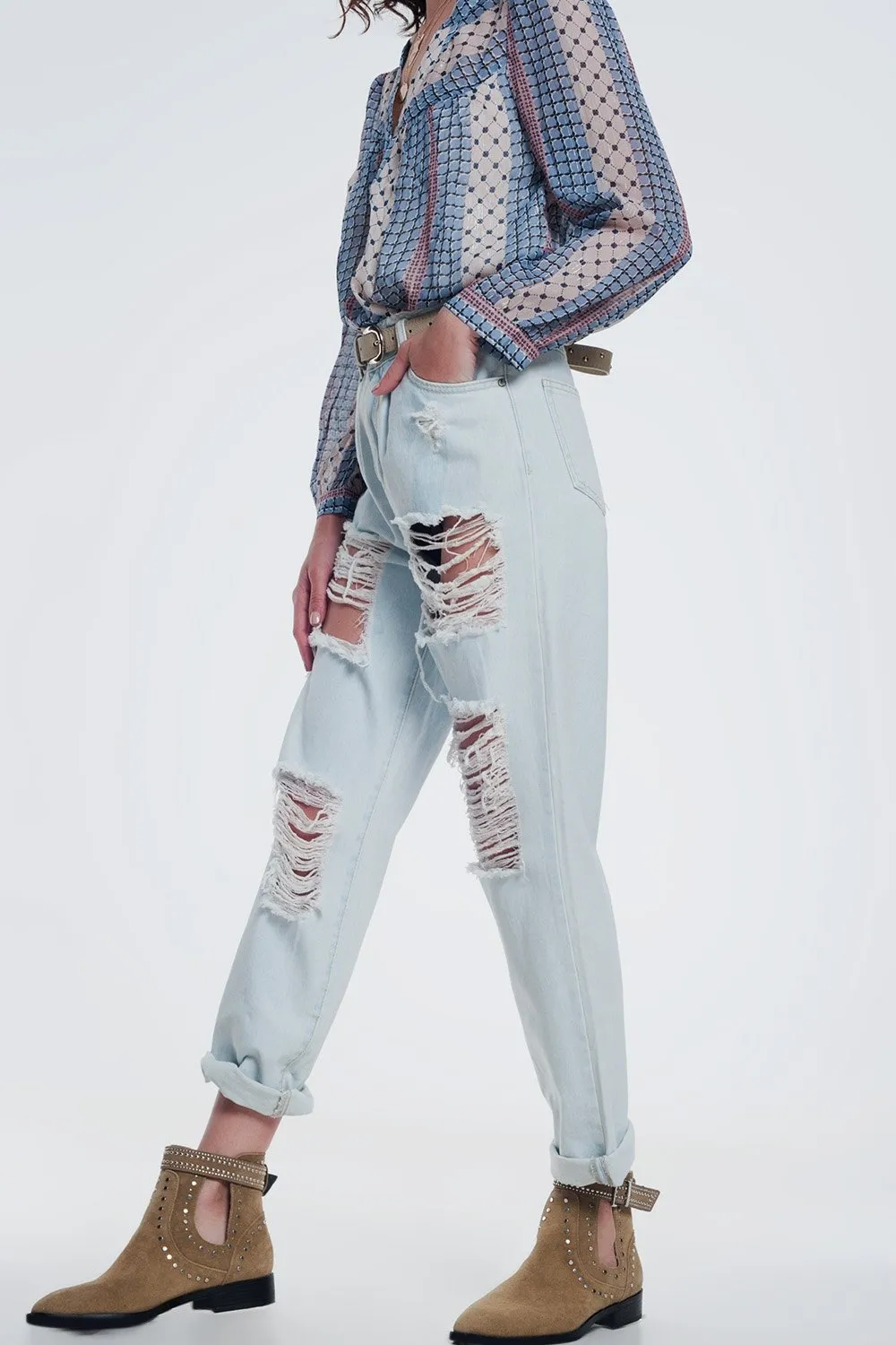 Light Blue Super Ripped Boyfriend Jeans