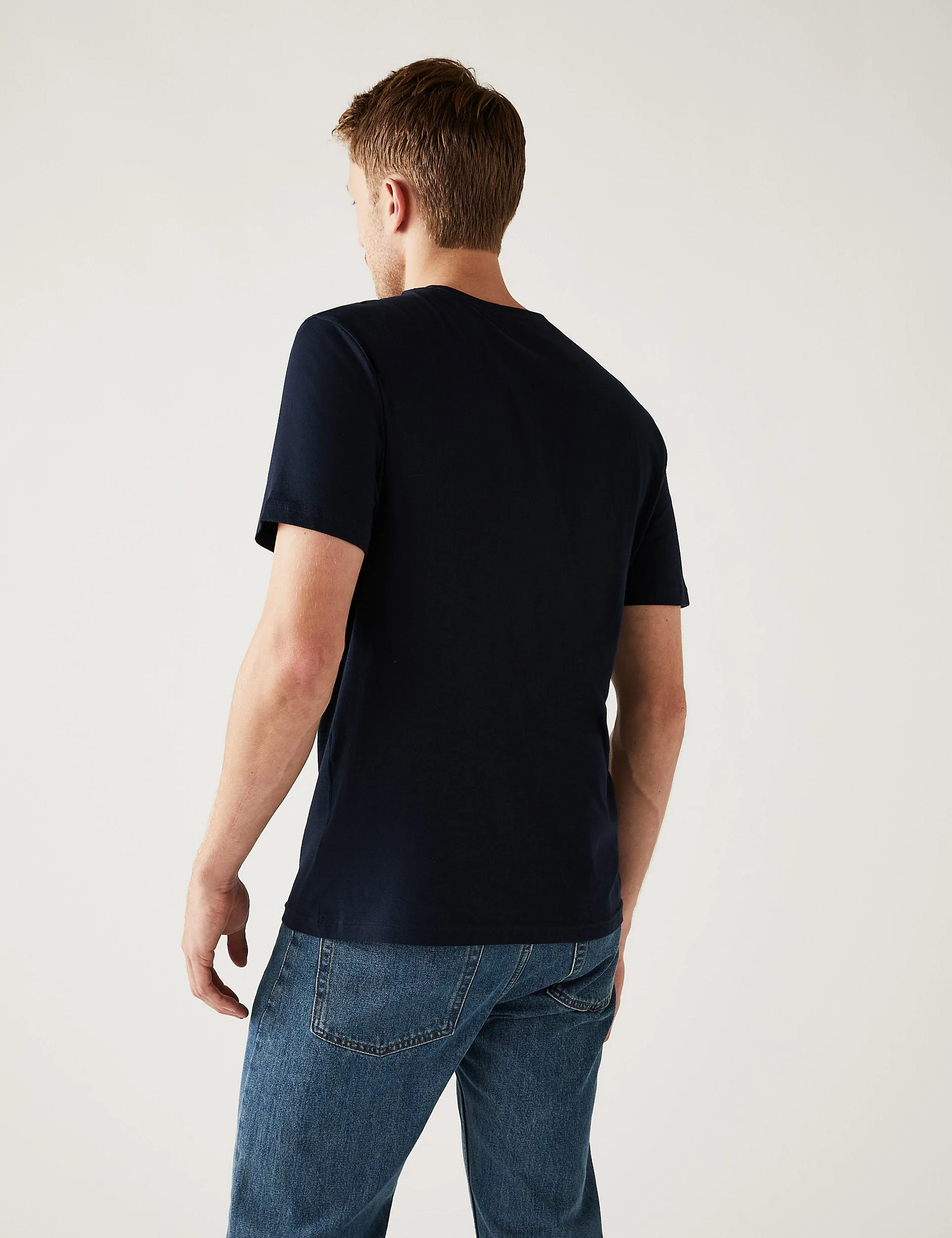 Marks & Spencer Slim Fit Pure Cotton Crew Neck T-Shirt, Navy