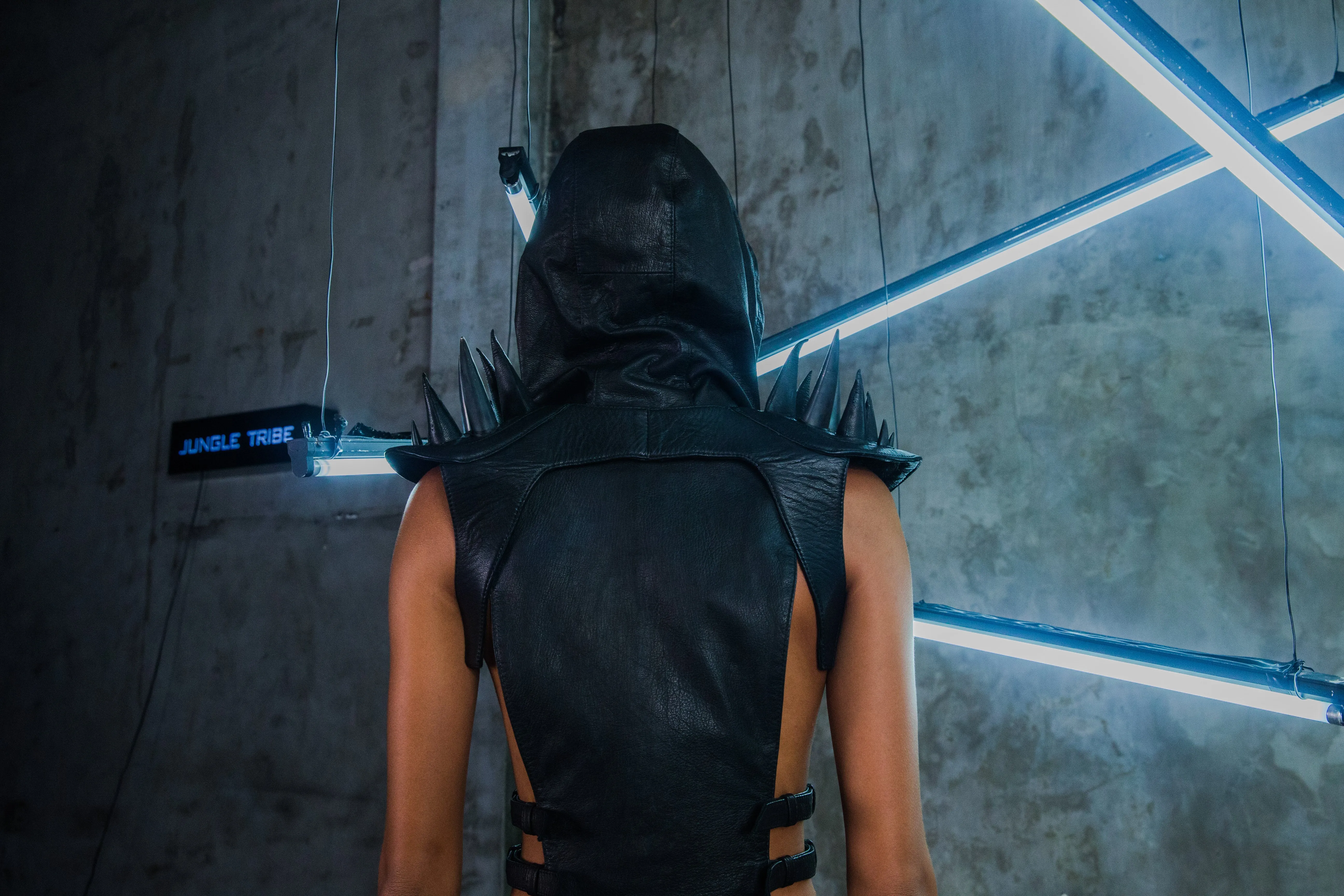 Modular Spike Epaulette in Black Leather