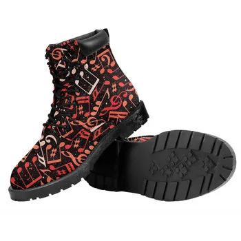 Music Notes Print on Demand Artwork Combat Style Boots (Unisex)