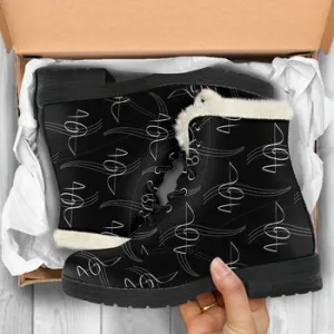 Music Notes Print on Demand Artwork Women's Fur Trimmed Combat Style Boots