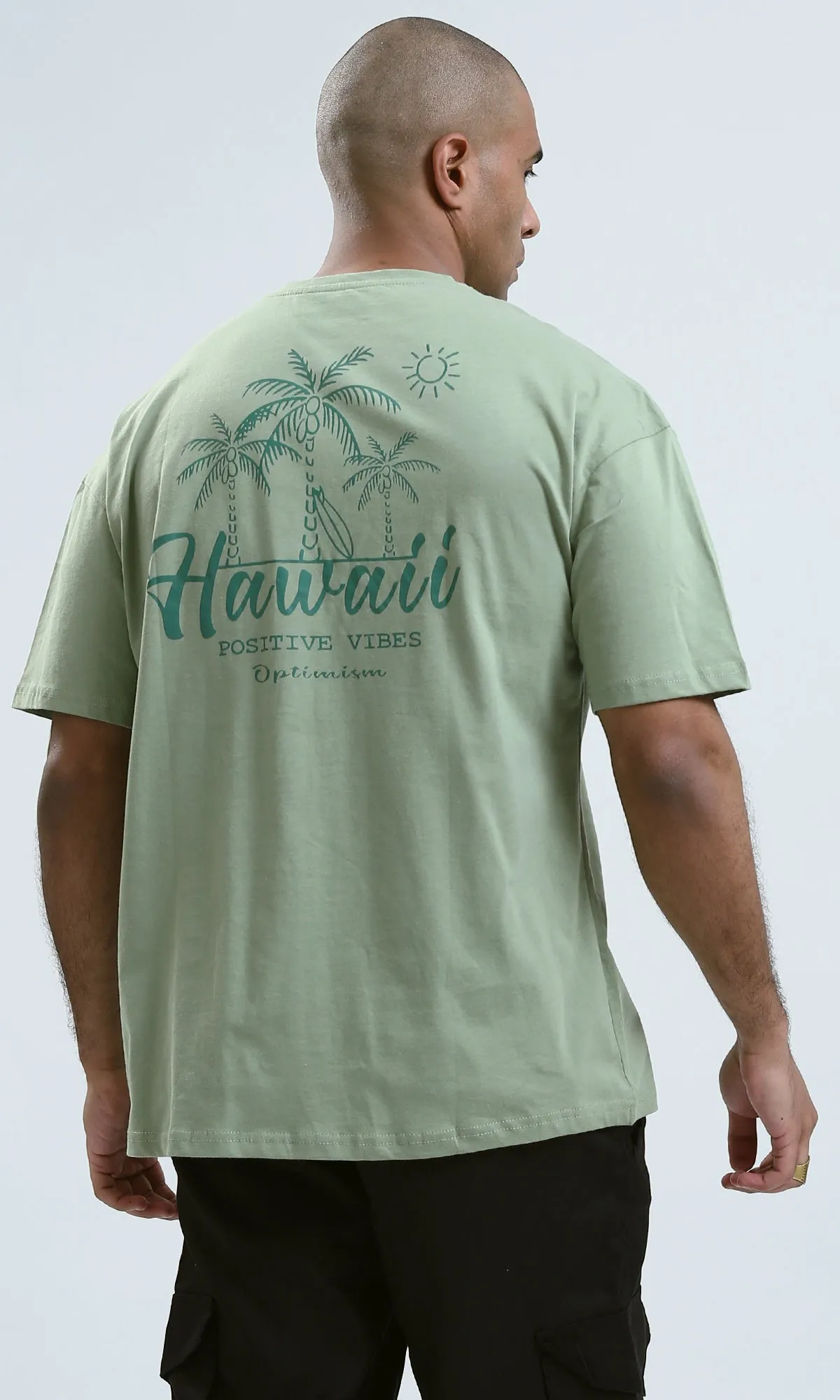 o188746 - Olive Elbow-Sleeves Tee with Round Neck