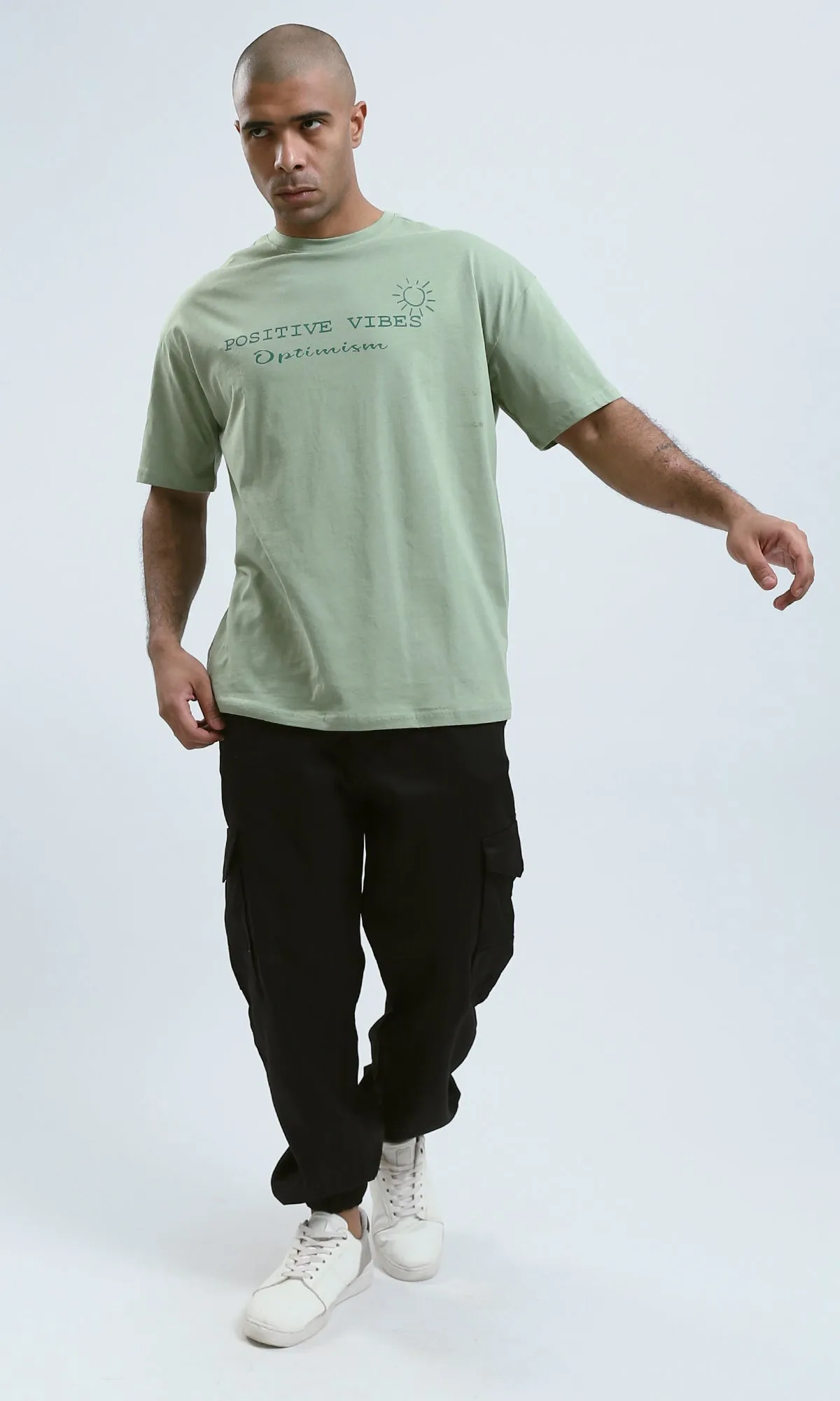 o188746 - Olive Elbow-Sleeves Tee with Round Neck