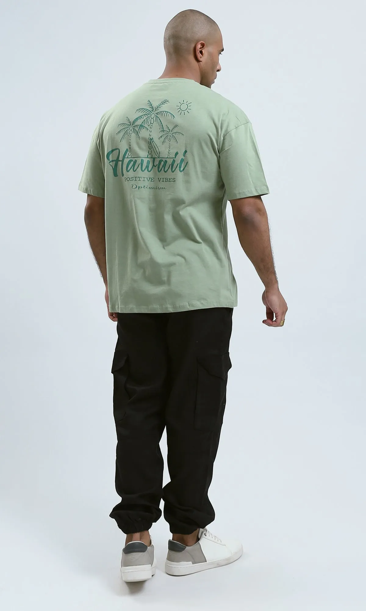 o188746 - Olive Elbow-Sleeves Tee with Round Neck