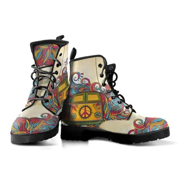 Peace VW Bus Print on Demand Artwork Women's Fur Trimmed Combat Style Boots
