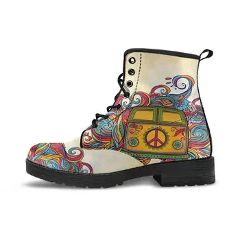 Peace VW Bus Print on Demand Artwork Women's Fur Trimmed Combat Style Boots