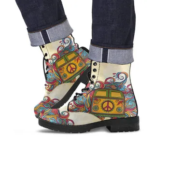 Peace VW Bus Print on Demand Artwork Women's Fur Trimmed Combat Style Boots