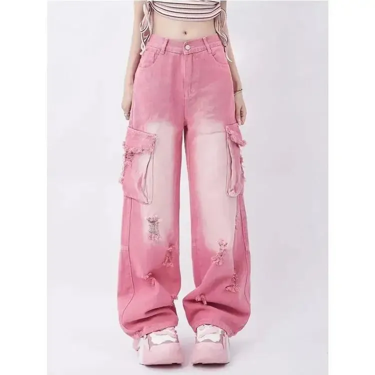 Ripped Jeans in Rosa - High Waist Straight Cut für den Soft-Girl Look