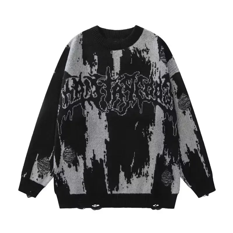 Schwarz Ripped Sweater für Frauen Gothic