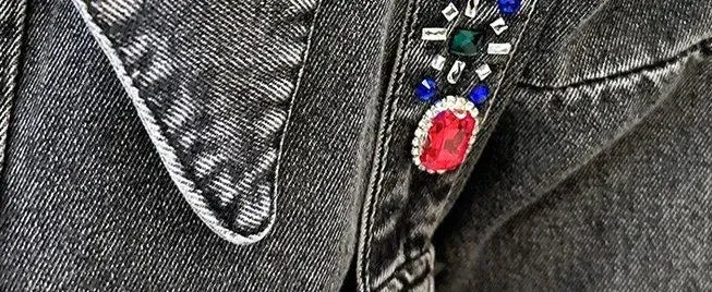 Studded Rhinestones Diamonds Crop Biker Denim Jackets