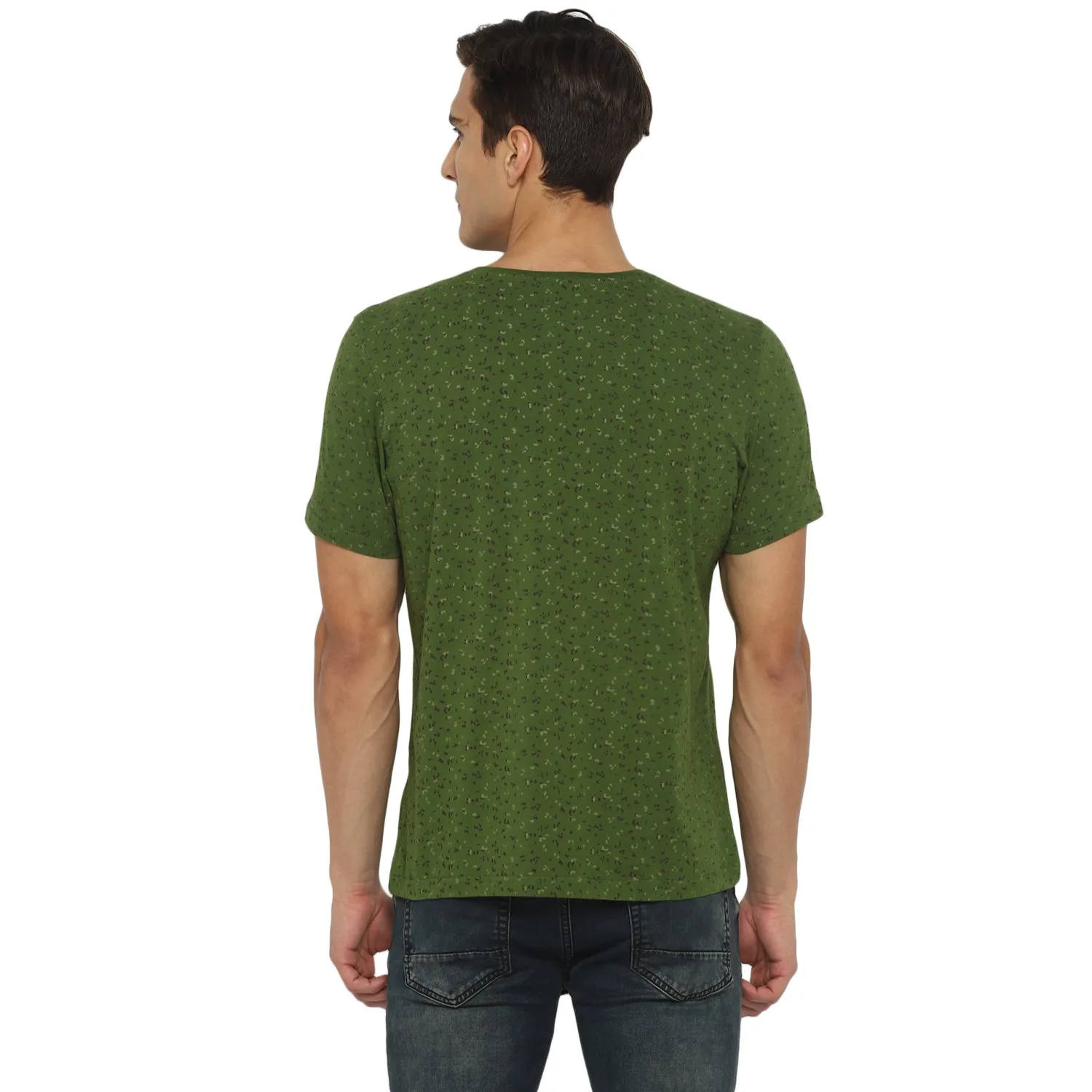 Turtle Men Dark Green Printed Round Neck T-Shirts