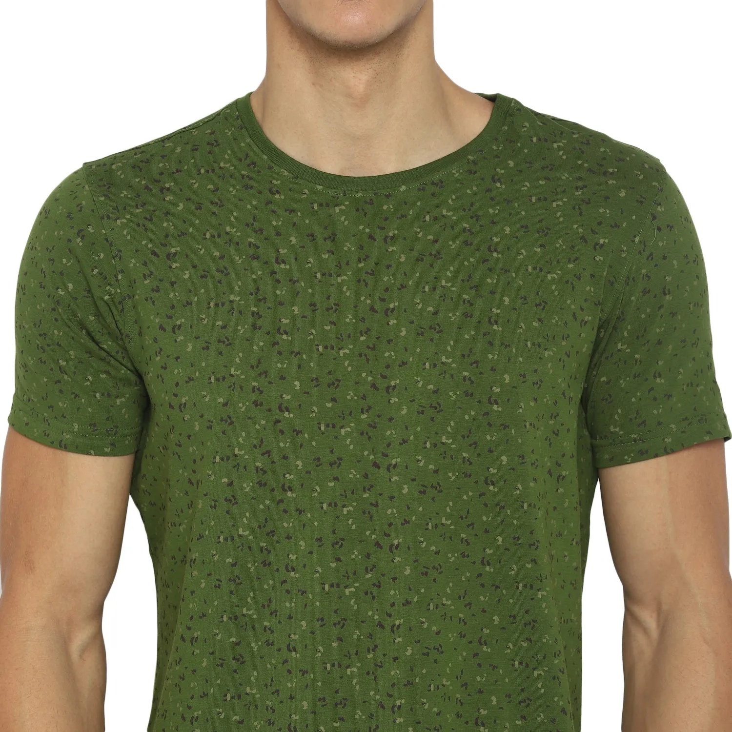 Turtle Men Dark Green Printed Round Neck T-Shirts