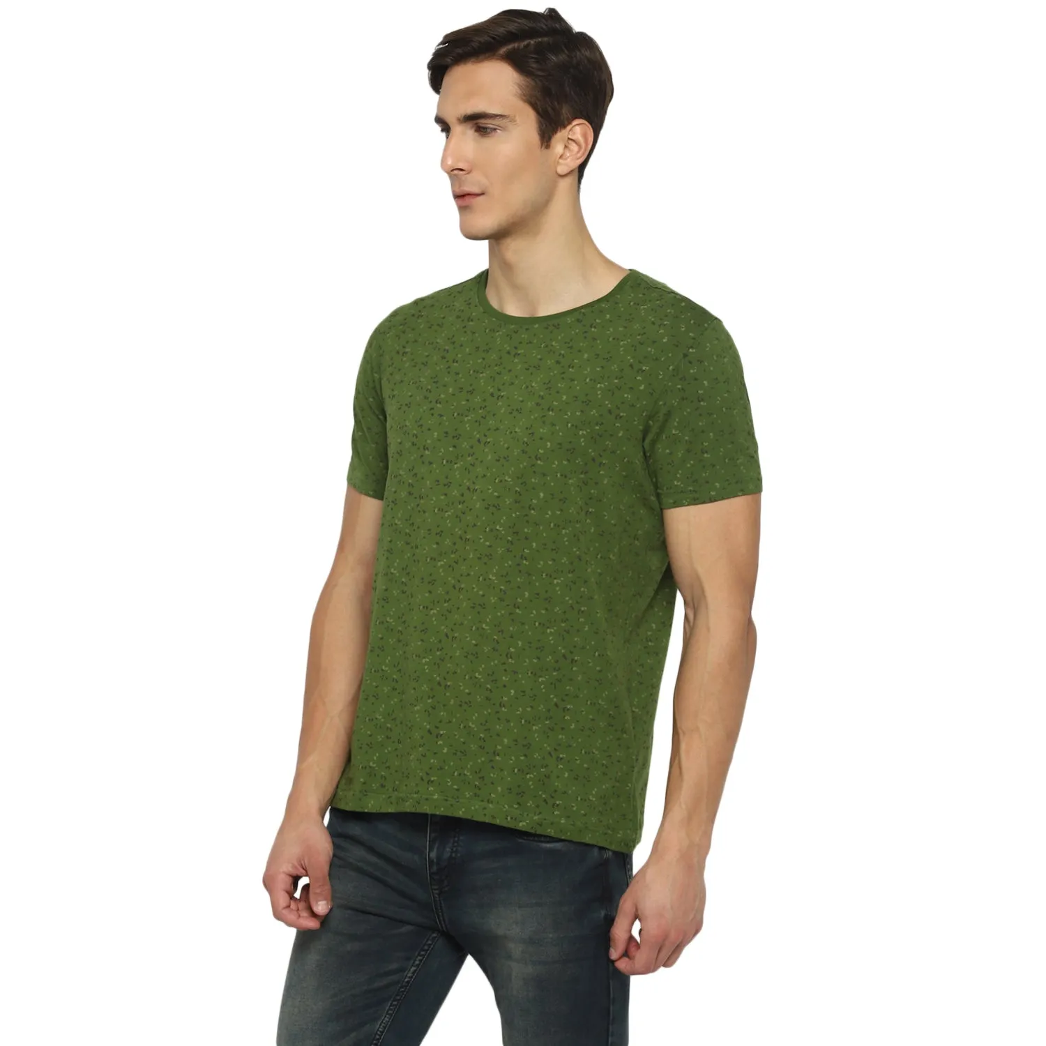 Turtle Men Dark Green Printed Round Neck T-Shirts