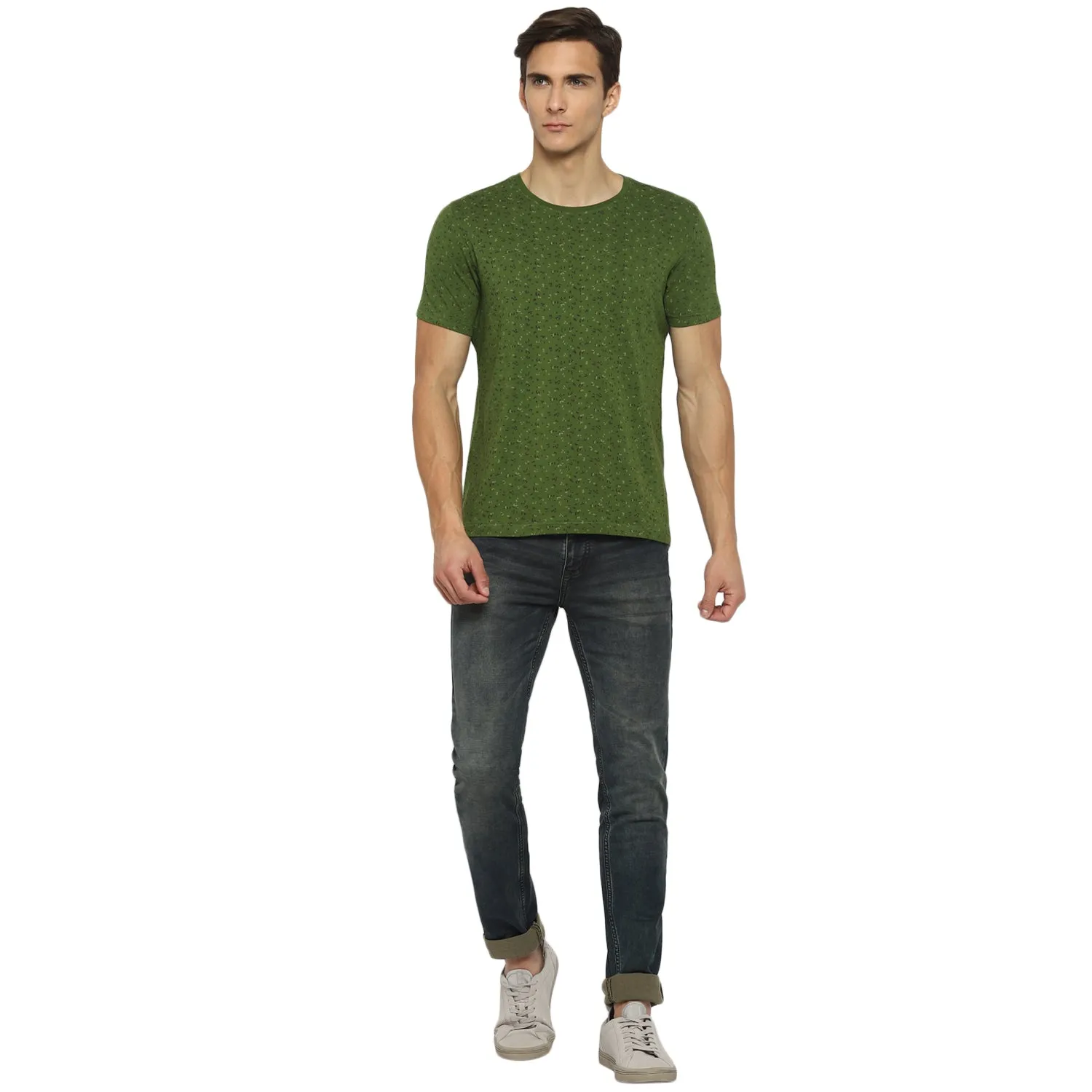 Turtle Men Dark Green Printed Round Neck T-Shirts