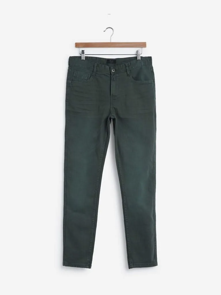 WES Casuals Dark Olive Carrot Fit Jeans