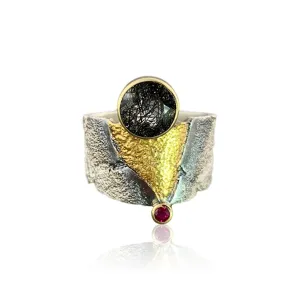 Wide San Andreas Band with Ruby and Black Tourmaline Quartz