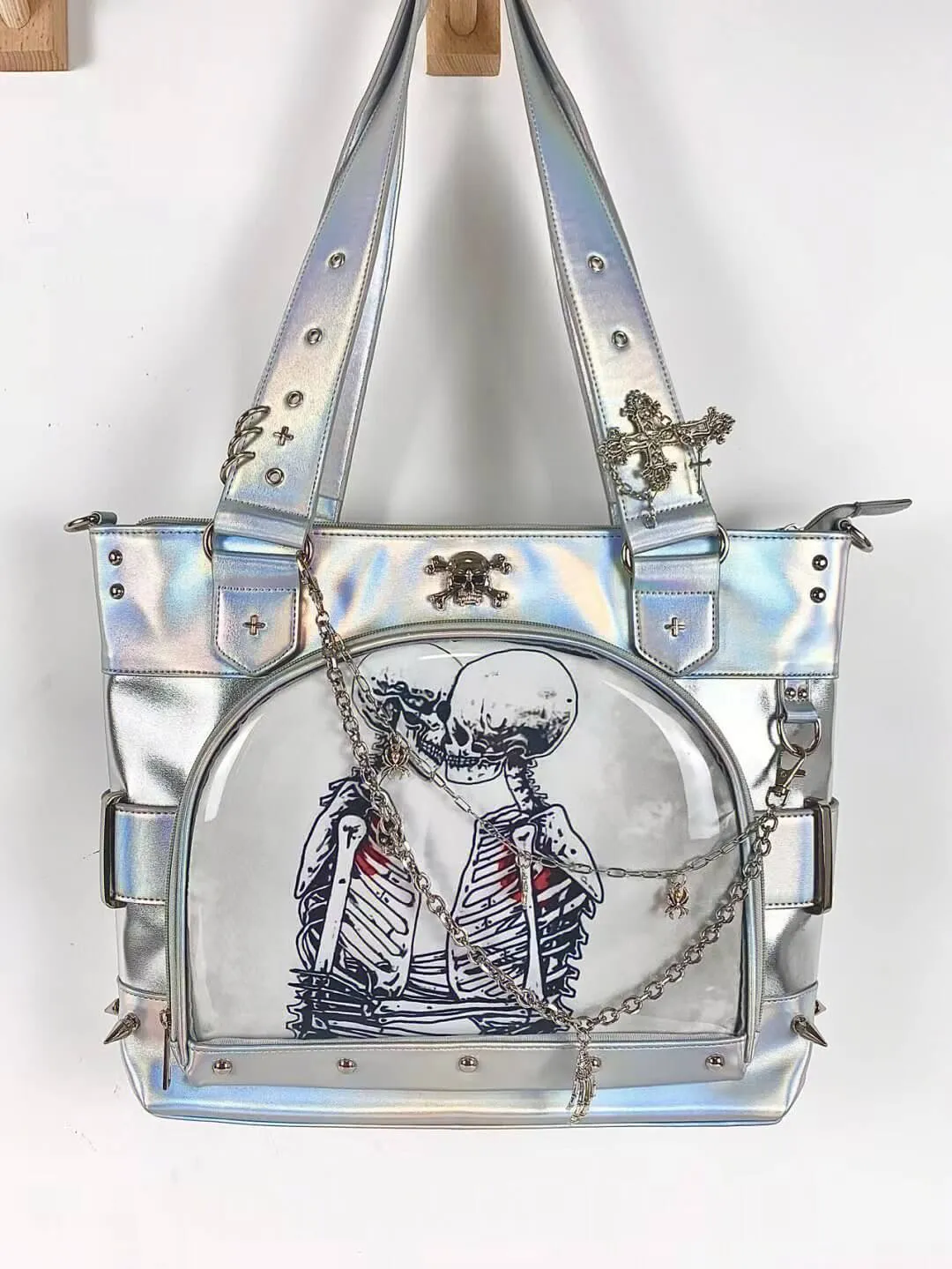 Window of Skeleton Rivets Studded Ita Tote Bag